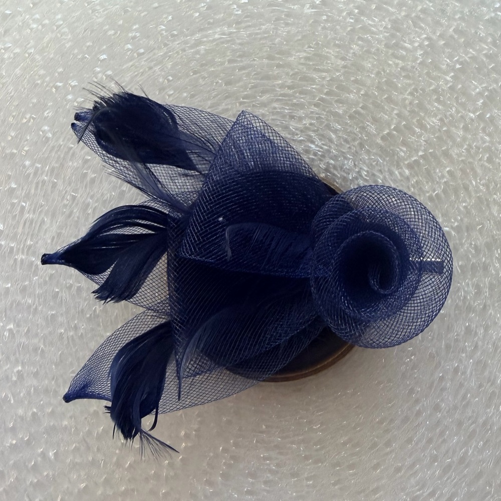 Navy Blue Fascinator Hair Clip | Feather Tea Party Church Derby Headpiece